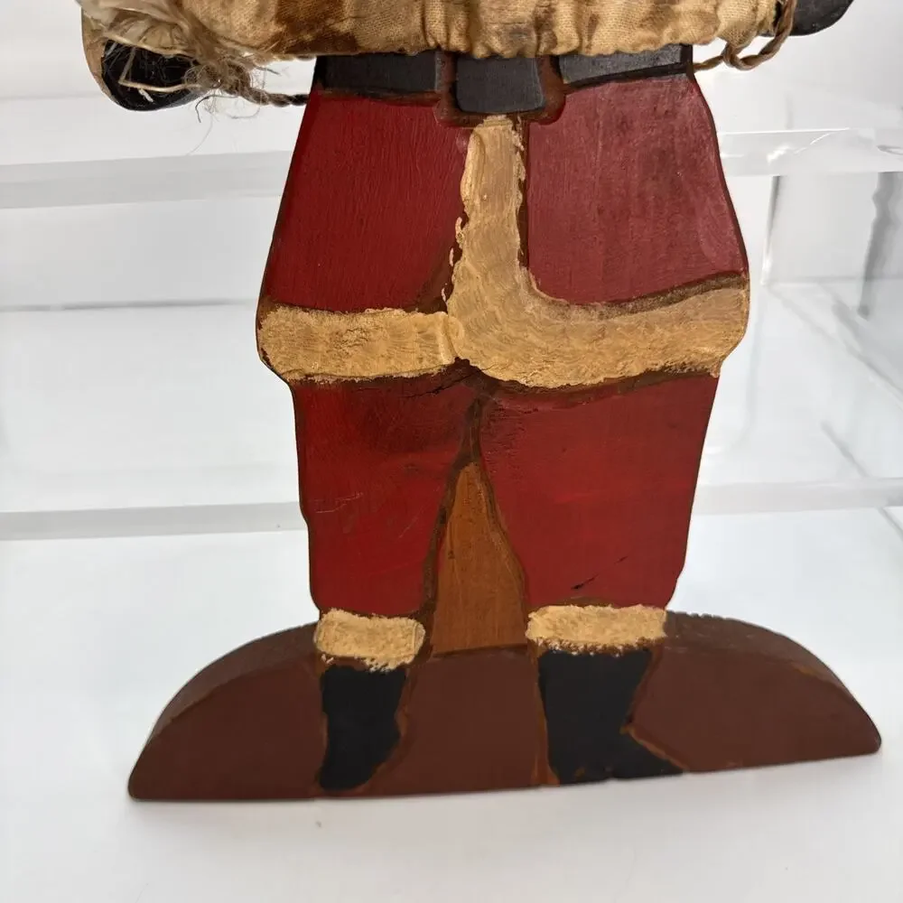 Vintage Hand Painted Wooden Folk Art Santa Artist Signed 1988 Primitive